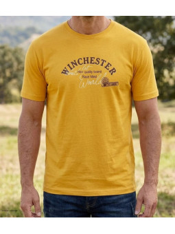 Tee-shirt manches courtes pour homme jaune en pur coton avec sérigraphie poitrine modèle SHOOTER1 Winchester.