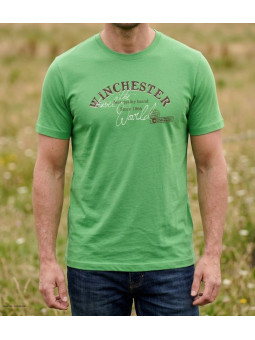 Tee-shirt à manches courtes pour homme vert en pur coton avec sérigraphie sur la poitrine modèle SHOOTER2 Winchester.