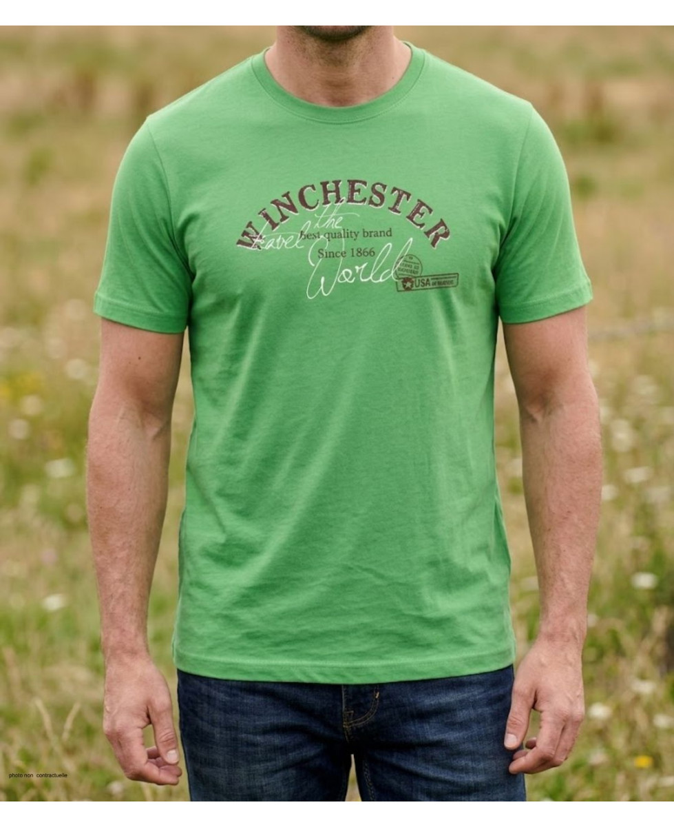 Tee-shirt à manches courtes pour homme vert en pur coton avec sérigraphie sur la poitrine modèle SHOOTER2 Winchester.