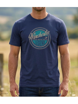 Tee-shirt à manches courtes pour homme bleu marine en coton jersey avec sérigraphie poitrine modèle SILVAN2 Winchester.