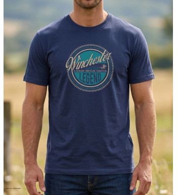 Tee-shirt à manches courtes pour homme bleu marine en coton jersey avec sérigraphie poitrine modèle SILVAN2 Winchester.