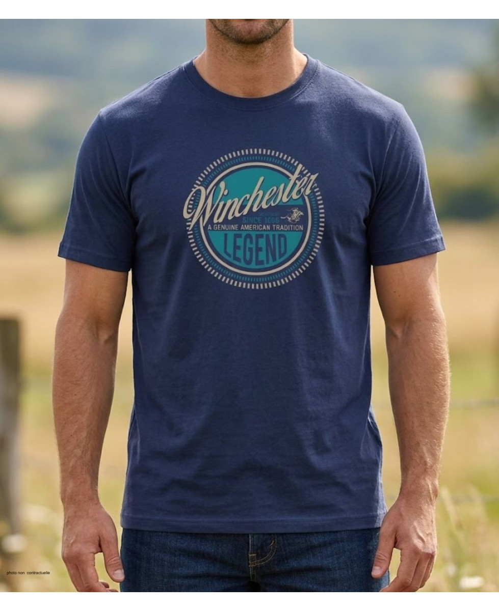 Tee-shirt à manches courtes pour homme bleu marine en coton jersey avec sérigraphie poitrine modèle SILVAN2 Winchester.