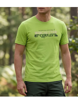 Tee-shirt à manches courtes pour homme vert anis en coton jersey avec sérigraphie poitrine modèle SMOCKY2 Winchester.