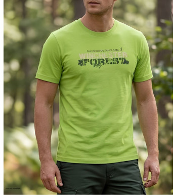 Tee-shirt à manches courtes pour homme vert anis en coton jersey avec sérigraphie poitrine modèle SMOCKY2 Winchester.