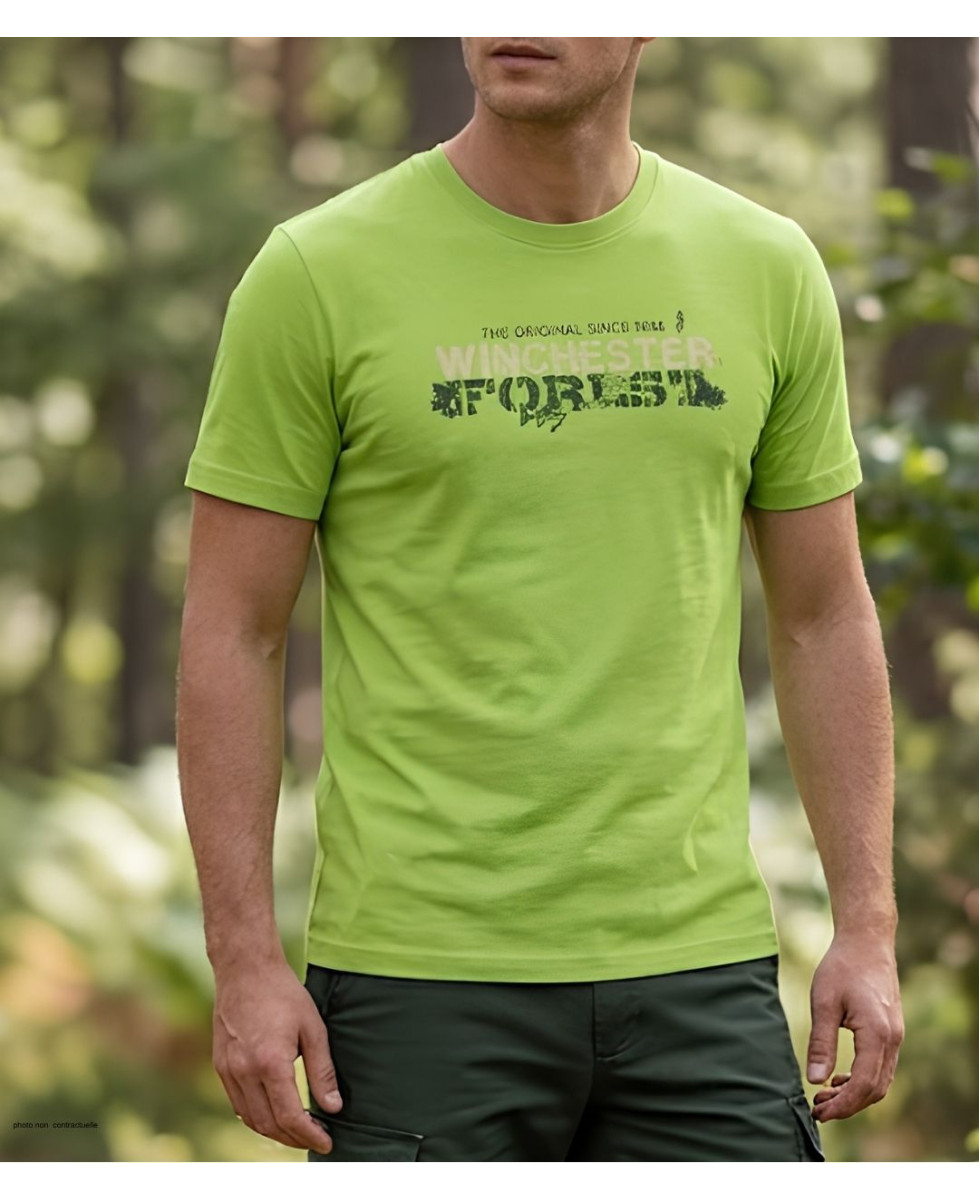 Tee-shirt à manches courtes pour homme vert anis en coton jersey avec sérigraphie poitrine modèle SMOCKY2 Winchester.