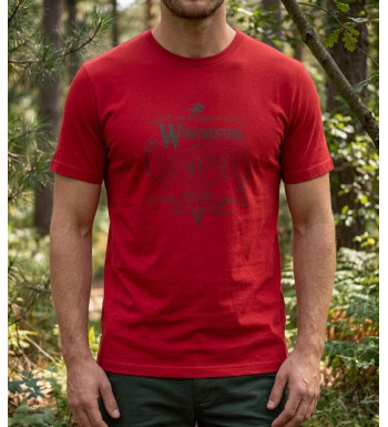 Tee-shirt à manches courtes pour homme rouge en coton avec sérigraphie poitrine modèle STARK2 Winchester.