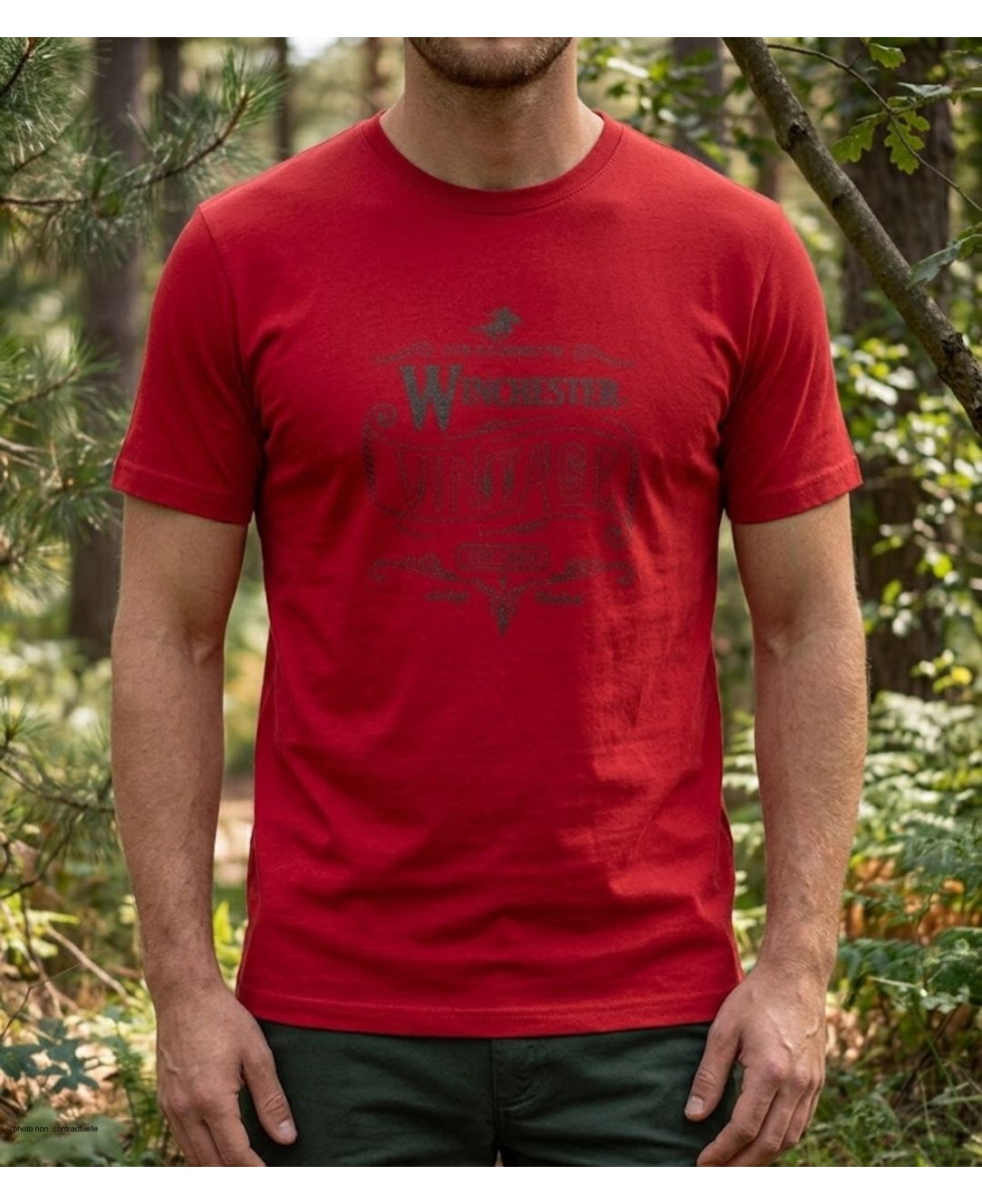 Tee-shirt à manches courtes pour homme rouge en coton avec sérigraphie poitrine modèle STARK2 Winchester.