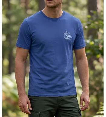 Tee-shirt manches courtes pour homme bleu marine en coton jersey avec petite sérigraphie poitrine modèle A2121B Challenger.