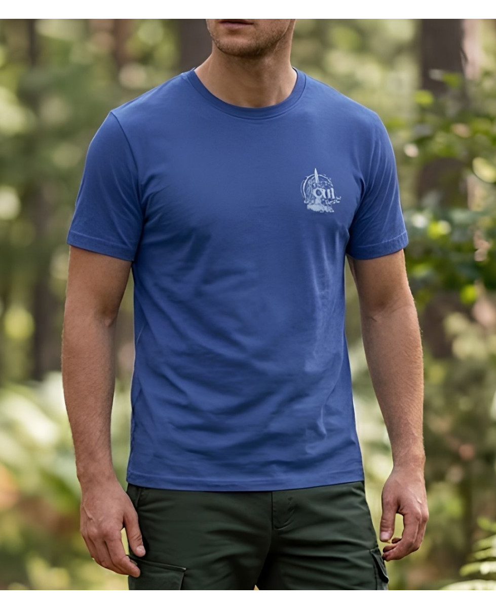 Tee-shirt manches courtes pour homme bleu marine en coton jersey avec petite sérigraphie poitrine modèle A2121B Challenger.