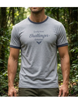 Tee-shirt manches courtes gris pour homme en coton flammé texturé avec bords-côtes contrastés modèle SAGARO2 Challenger.