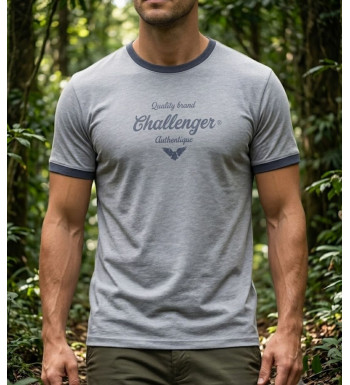 Tee-shirt manches courtes gris pour homme en coton flammé texturé avec bords-côtes contrastés modèle SAGARO2 Challenger.