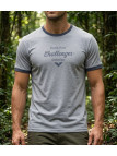 Tee-shirt manches courtes gris pour homme en coton flammé texturé avec bords-côtes contrastés modèle SAGARO2 Challenger.