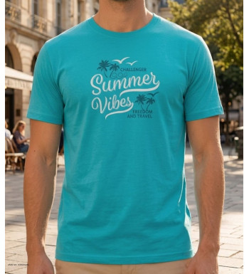 Tee-shirt à manches courtes pour homme vert en coton peigné jersey 160g avec sérigraphie sur le devant modèle SAMPA1 Challenger.