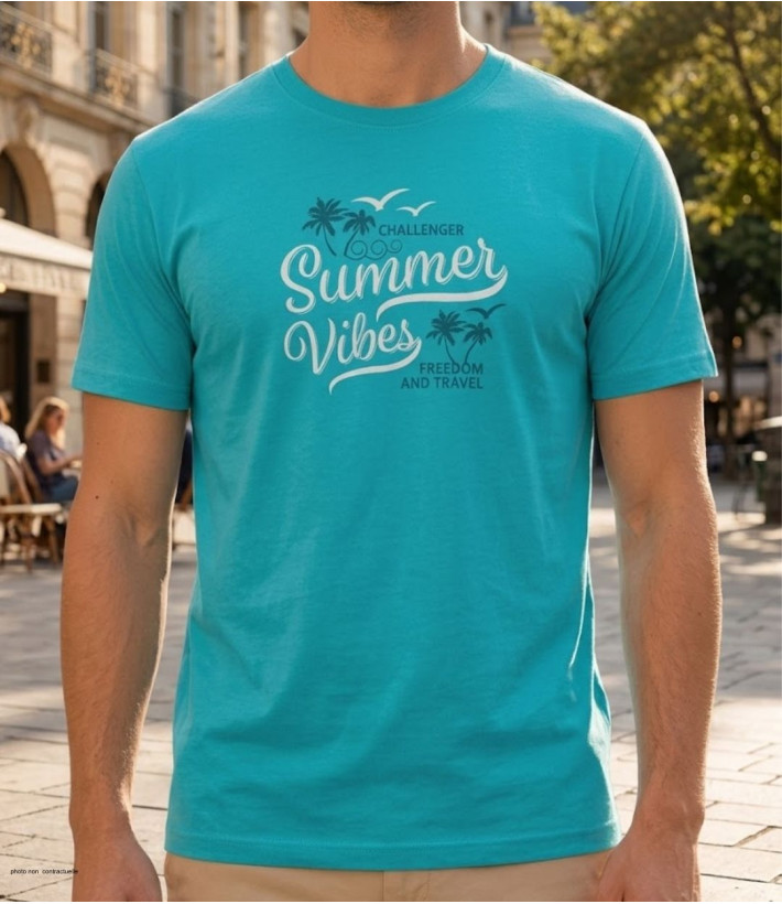 Tee-shirt à manches courtes pour homme vert en coton peigné jersey 160g avec sérigraphie sur le devant modèle SAMPA1 Challenger.