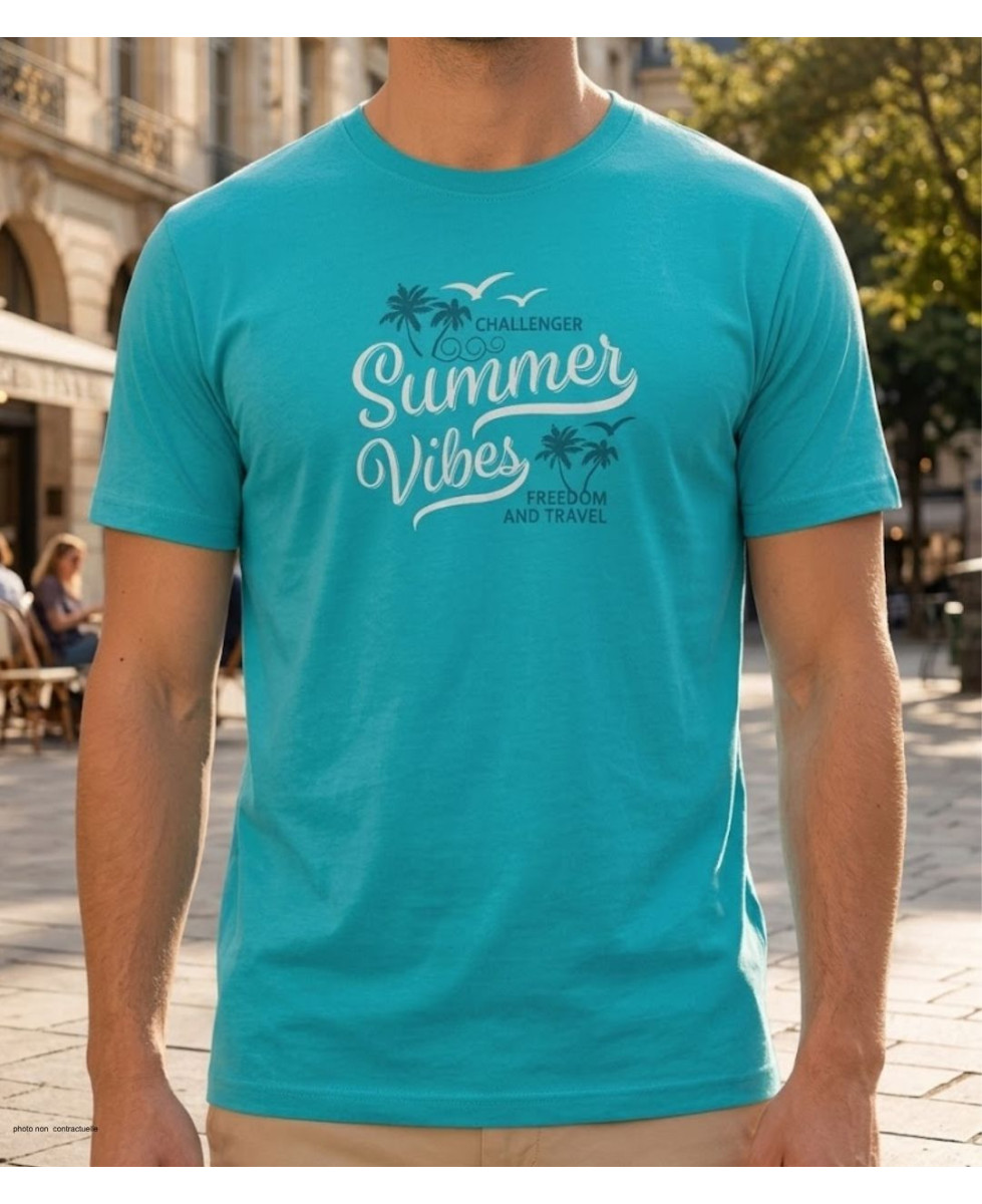 Tee-shirt à manches courtes pour homme vert en coton peigné jersey 160g avec sérigraphie sur le devant modèle SAMPA1 Challenger.