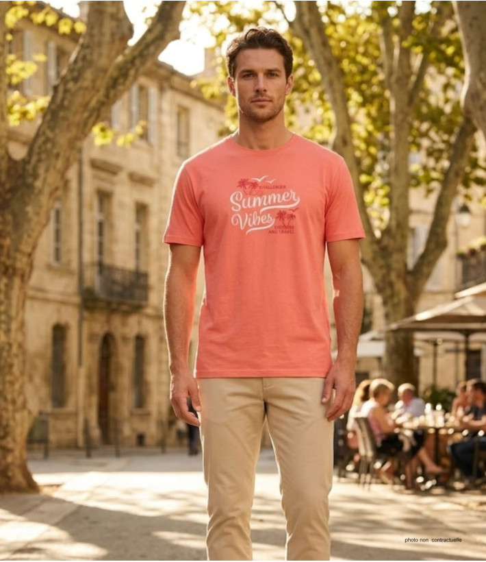 Tee-shirt Challenger SAMPA2 : Coton Peigné 160g Corail