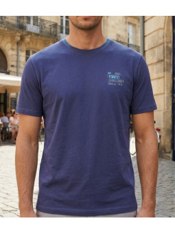 Tee-shirt manches courtes pour homme CHALLENGER modèle SENADOR3 coloris bleu indigo avec col rond et sérigraphie poitrine.