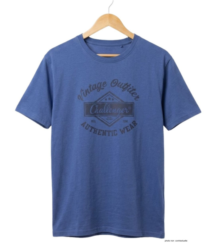 CHALLENGER TEE3003A - Tee-shirt bleu imprimé pur coton