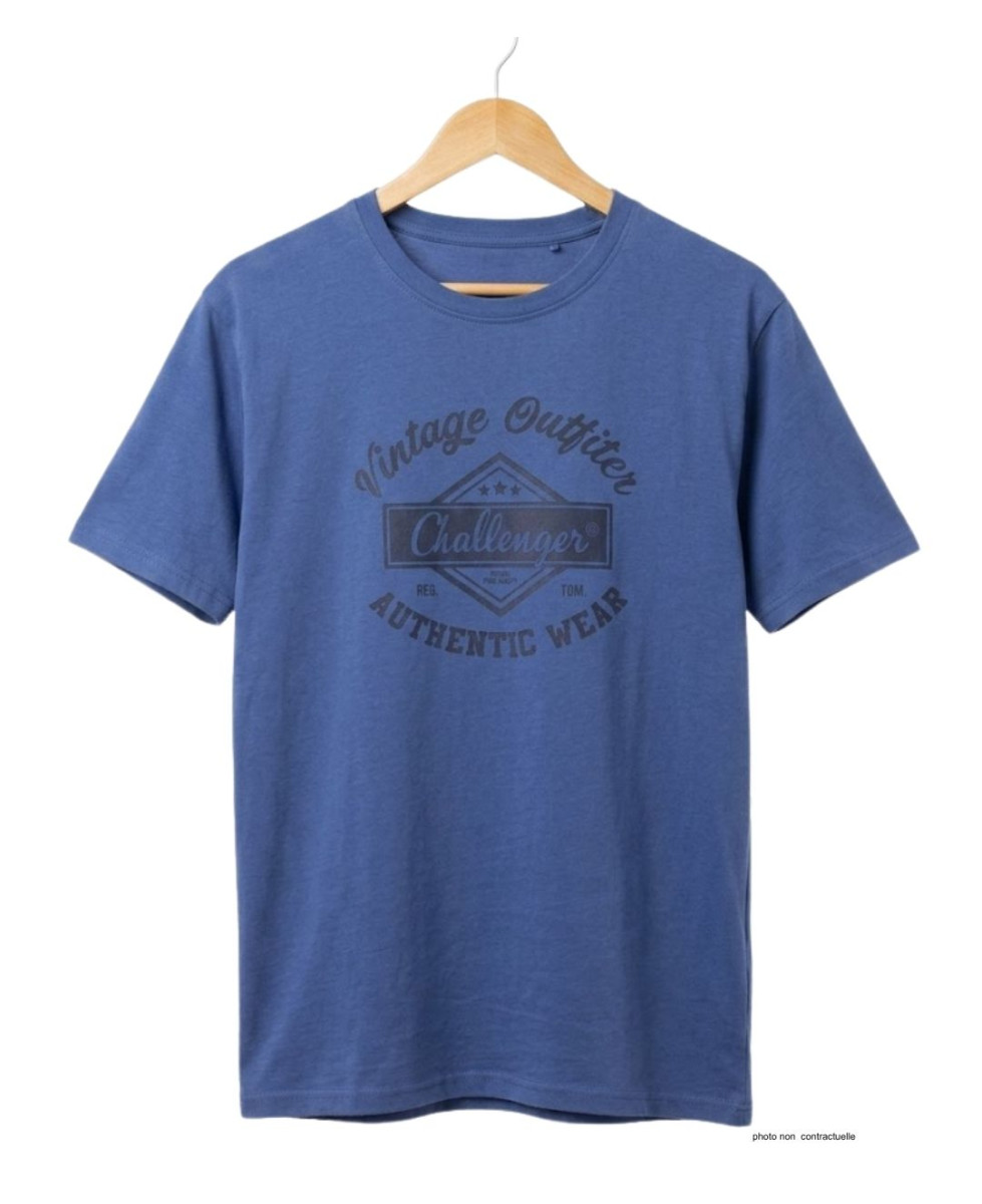 CHALLENGER TEE3003A - Tee-shirt bleu imprimé pur coton