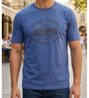 Tee-shirt bleu pour homme à manches courtes en coton jersey avec motif imprimé sur le torse modèle TEE3003A par CHALLENGER.