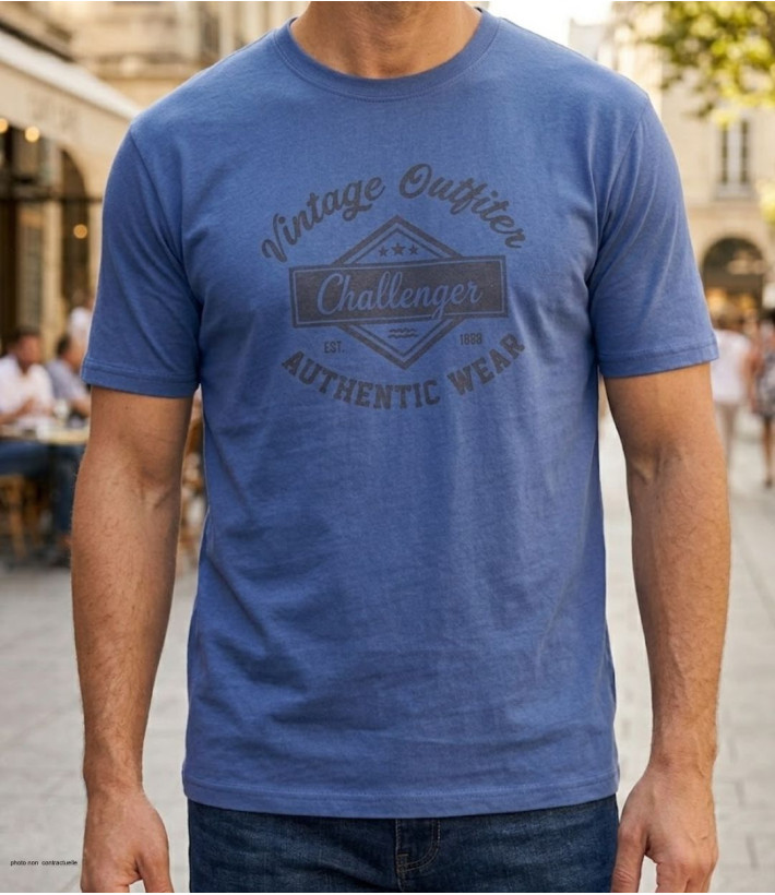 Tee-shirt bleu pour homme à manches courtes en coton jersey avec motif imprimé sur le torse modèle TEE3003A par CHALLENGER.
