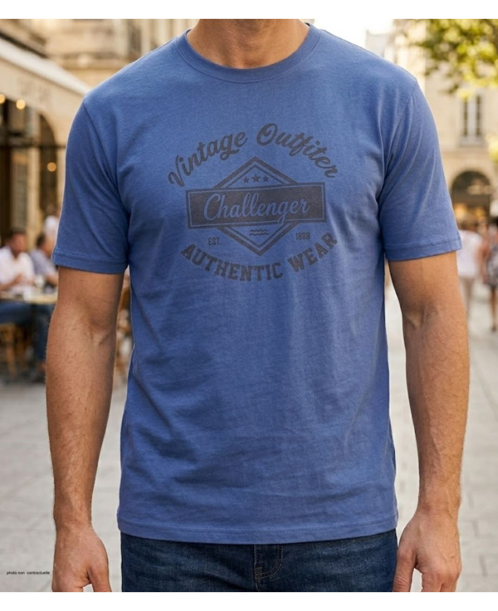 Tee-shirt bleu pour homme à manches courtes en coton jersey avec motif imprimé sur le torse modèle TEE3003A par CHALLENGER.