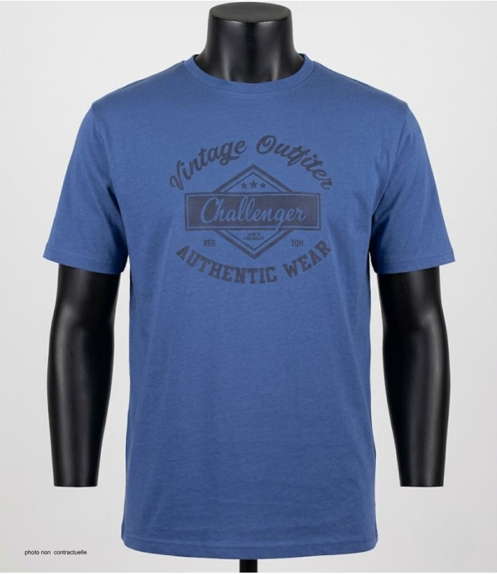 CHALLENGER TEE3003A - Tee-shirt bleu imprimé pur coton