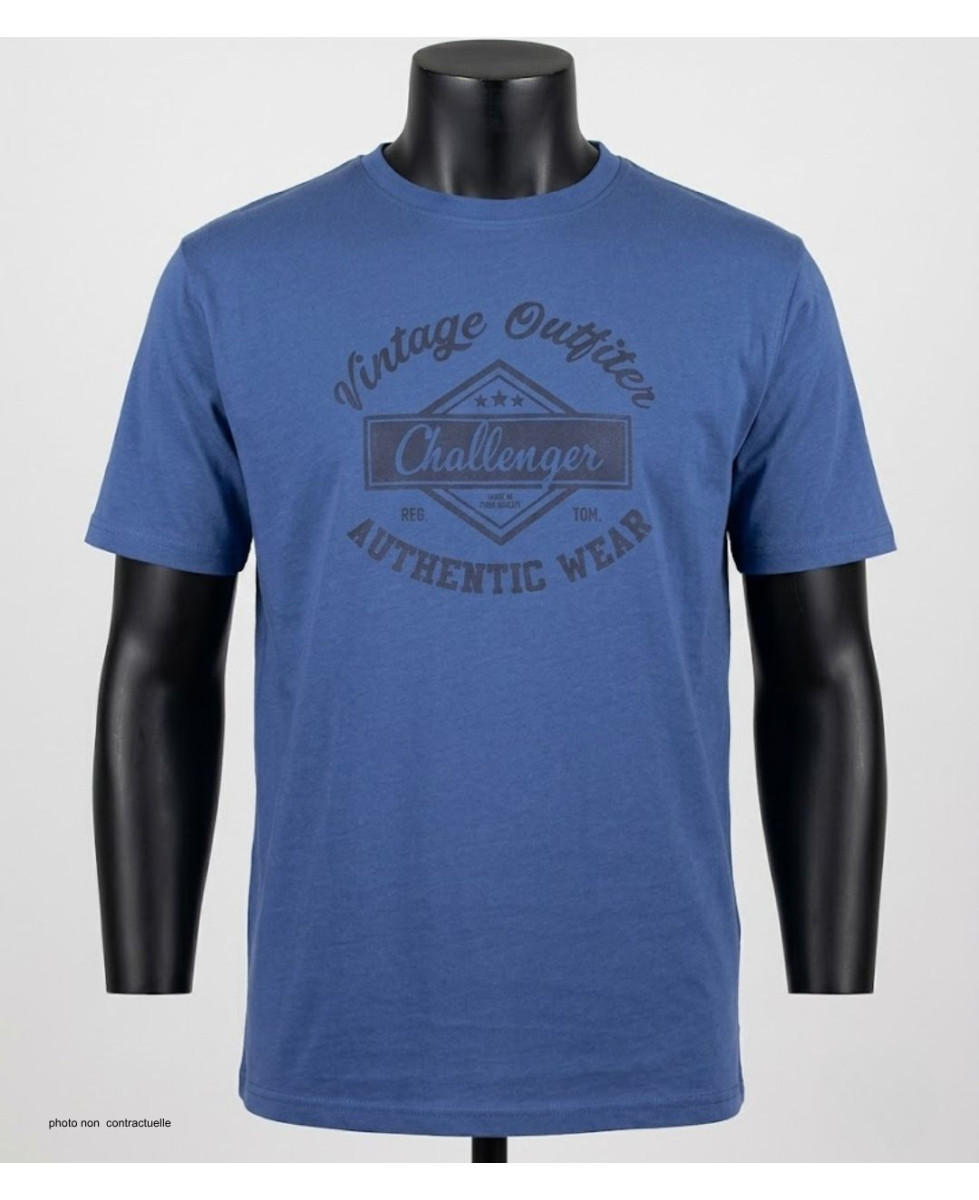 CHALLENGER TEE3003A - Tee-shirt bleu imprimé pur coton