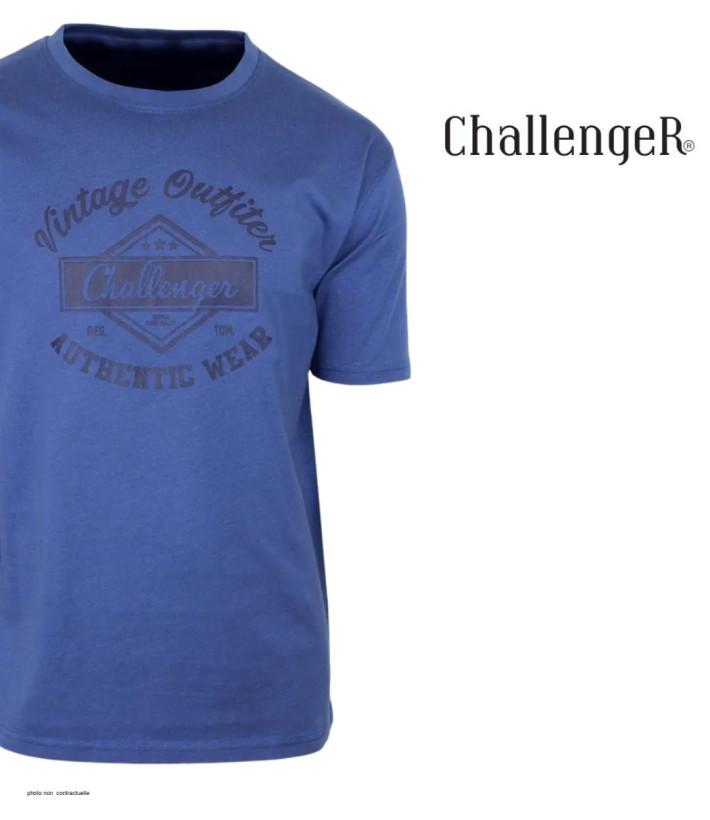 CHALLENGER TEE3003A - Tee-shirt bleu imprimé pur coton