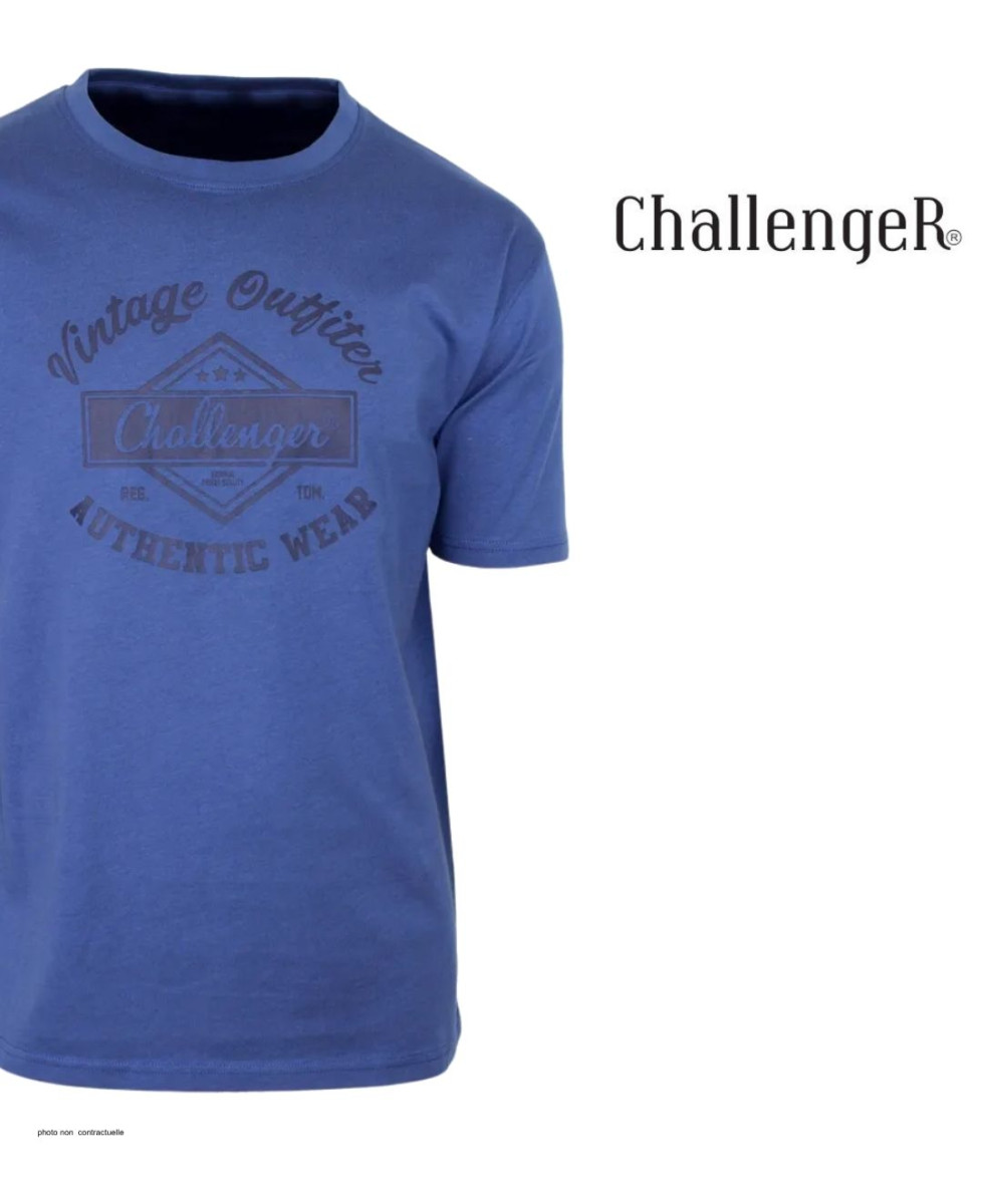 CHALLENGER TEE3003A - Tee-shirt bleu imprimé pur coton