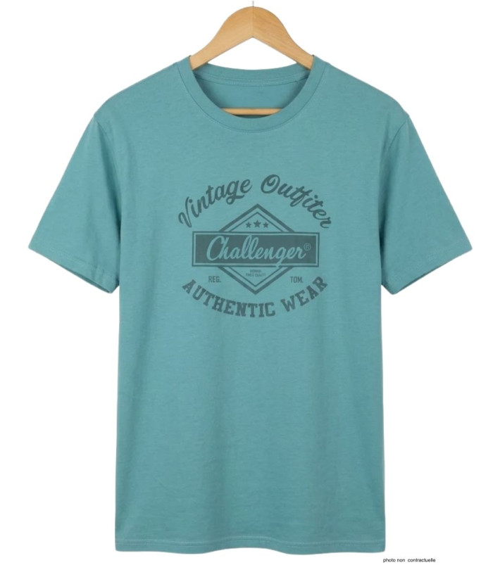 CHALLENGER TEE3003B - Tee-shirt vert imprimé pur coton