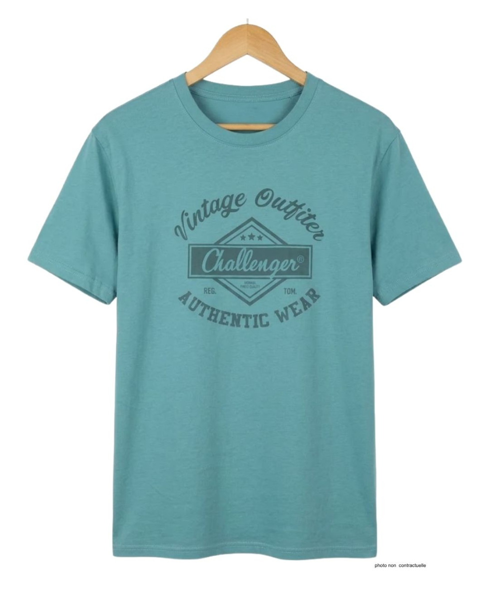 CHALLENGER TEE3003B - Tee-shirt vert imprimé pur coton