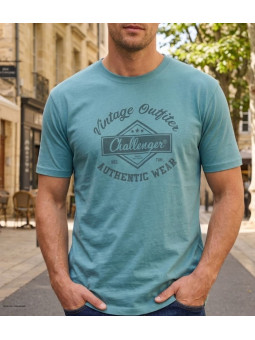 CHALLENGER TEE3003B - Tee-shirt vert imprimé pur coton