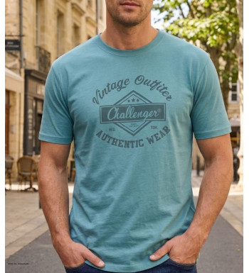 CHALLENGER TEE3003B - Tee-shirt vert imprimé pur coton