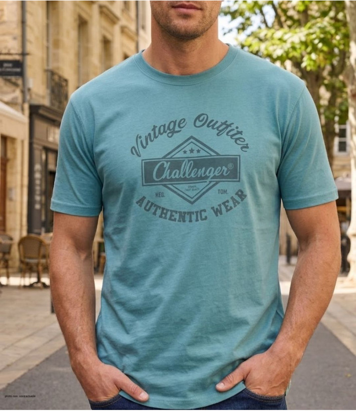 CHALLENGER TEE3003B - Tee-shirt vert imprimé pur coton