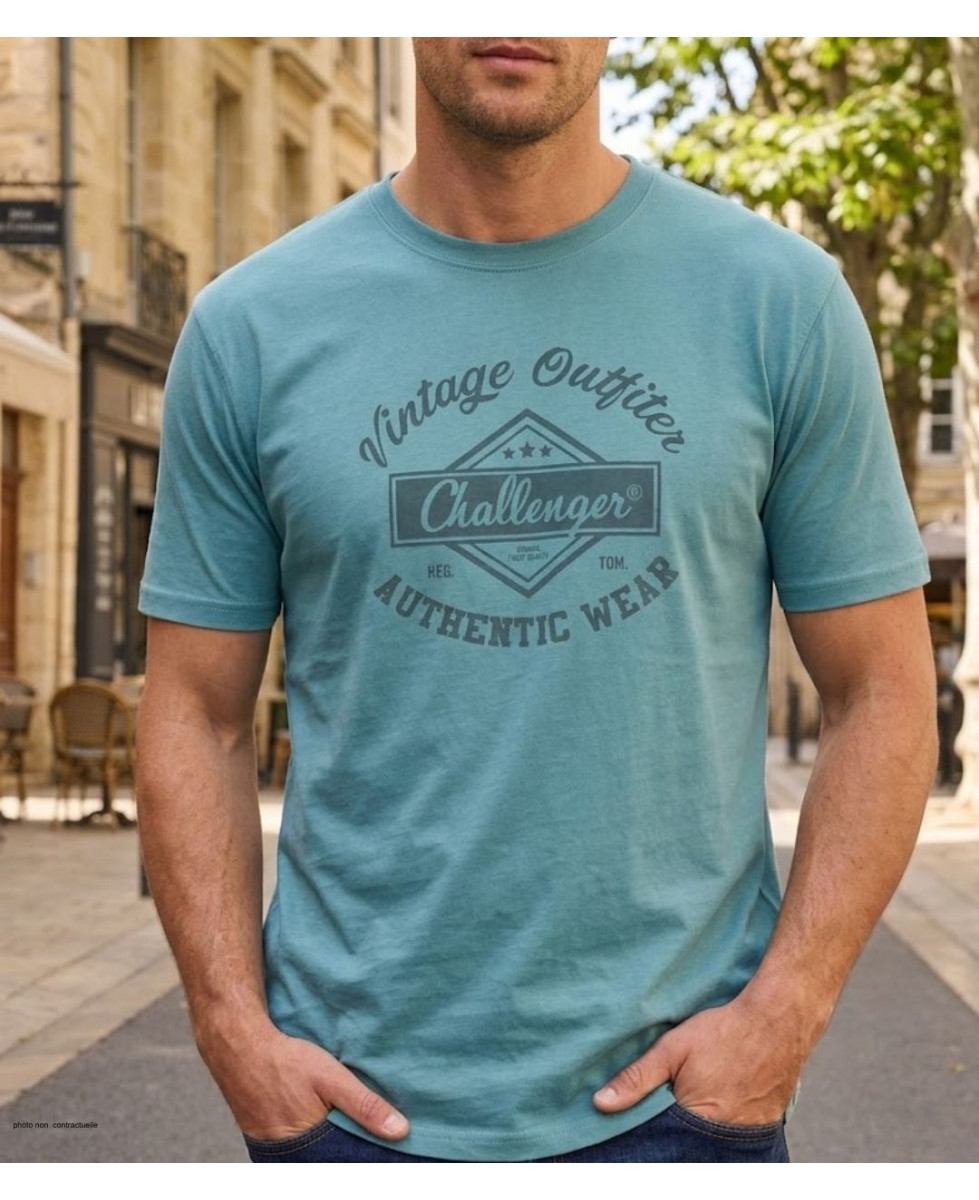 CHALLENGER TEE3003B - Tee-shirt vert imprimé pur coton