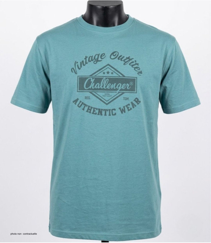 CHALLENGER TEE3003B - Tee-shirt vert imprimé pur coton