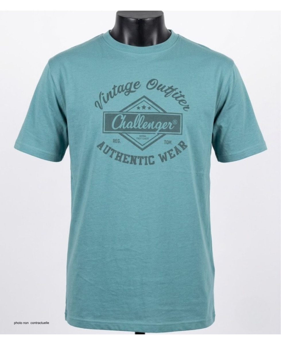 CHALLENGER TEE3003B - Tee-shirt vert imprimé pur coton
