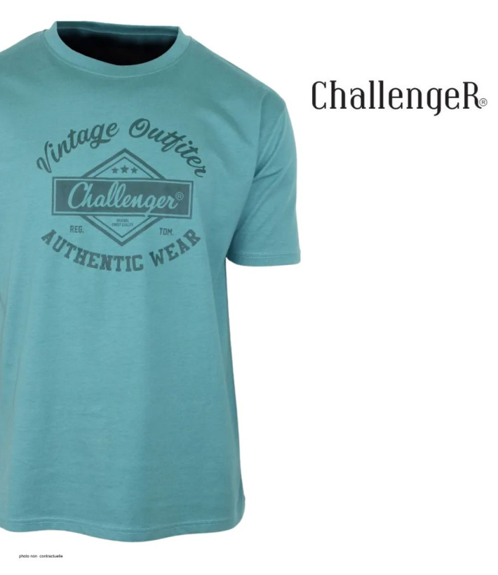 CHALLENGER TEE3003B - Tee-shirt vert imprimé pur coton