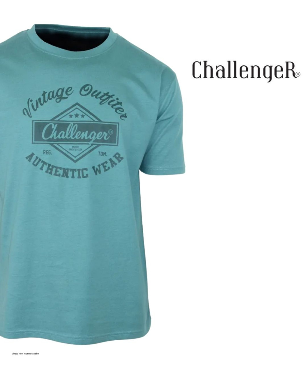 CHALLENGER TEE3003B - Tee-shirt vert imprimé pur coton