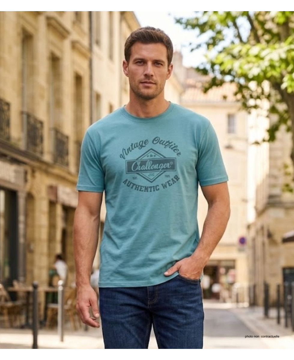 CHALLENGER TEE3003B - Tee-shirt vert imprimé pur coton