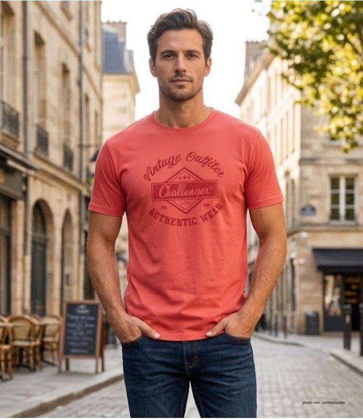 CHALLENGER TEE3003C - Tee-shirt orange corail coton jersey