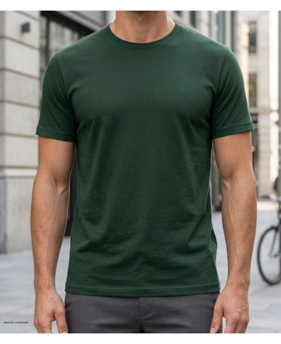 Tee-shirt uni manches courtes ras du cou pour homme modèle 510110U004 coloris vert en coton peigné de la marque CHALLENGER.