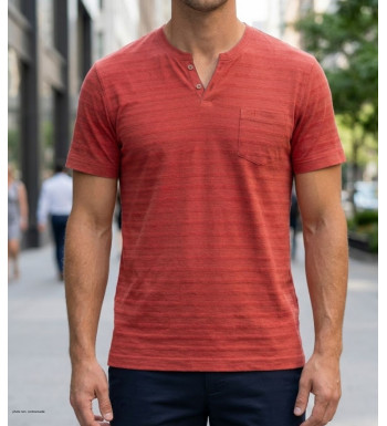 Tee-shirt CHALLENGER A2108A Col Ouvert Coton Slub Rouge