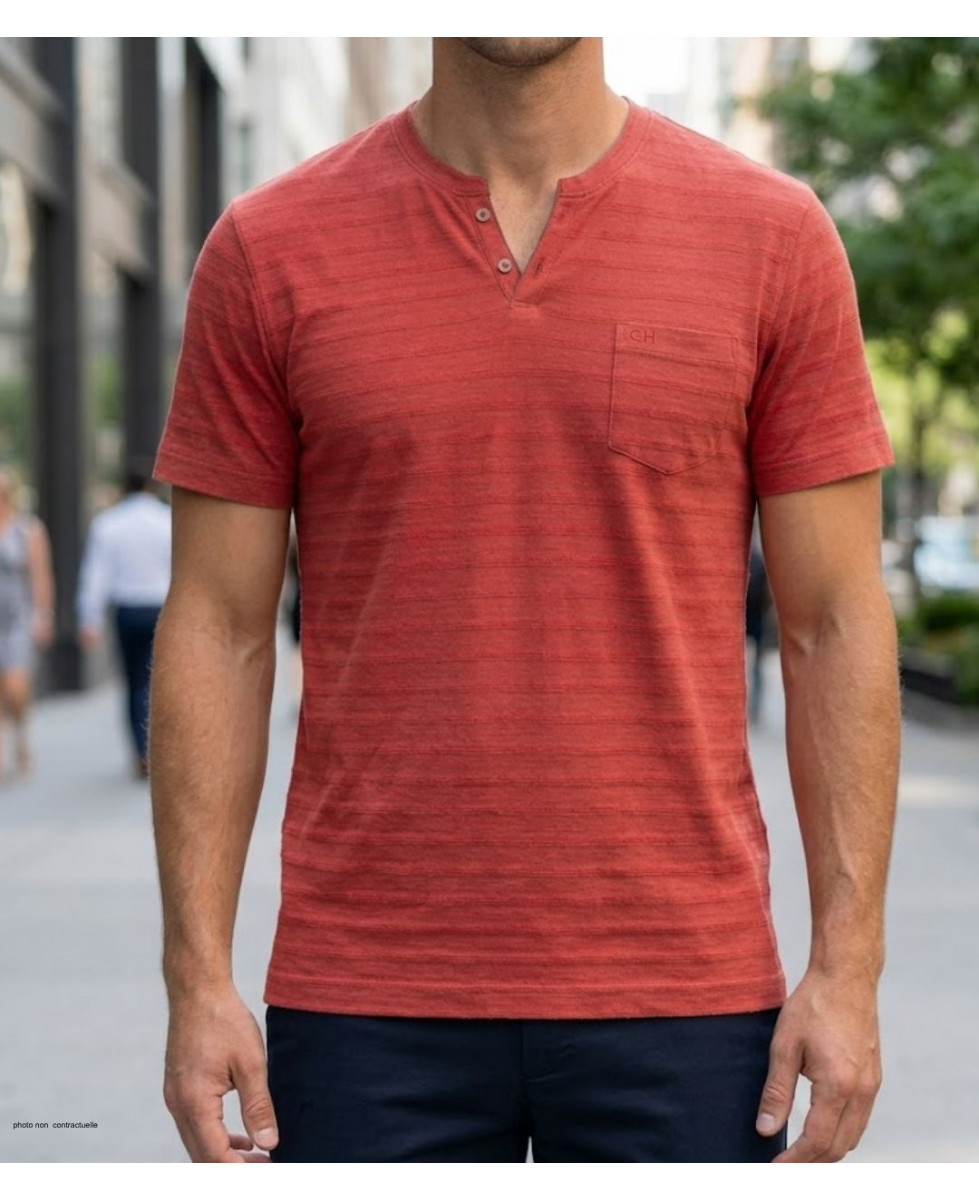 Tee-shirt CHALLENGER A2108A Col Ouvert Coton Slub Rouge