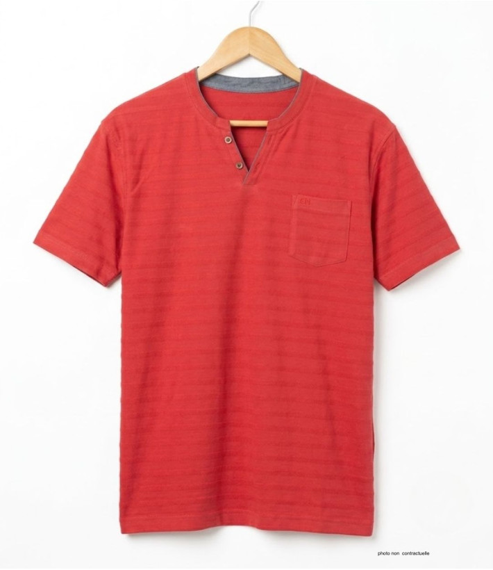 Tee-shirt CHALLENGER A2108A Col Ouvert Coton Slub Rouge