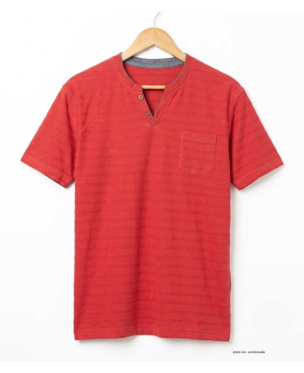 Tee-shirt CHALLENGER A2108A Col Ouvert Coton Slub Rouge
