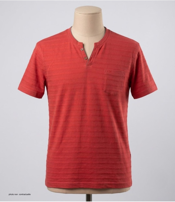 Tee-shirt CHALLENGER A2108A Col Ouvert Coton Slub Rouge