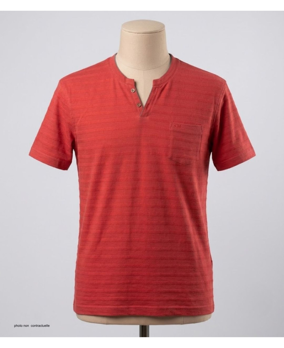 Tee-shirt CHALLENGER A2108A Col Ouvert Coton Slub Rouge