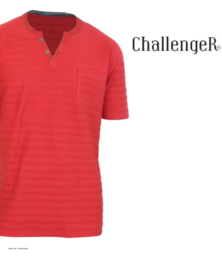 Tee-shirt CHALLENGER A2108A Col Ouvert Coton Slub Rouge